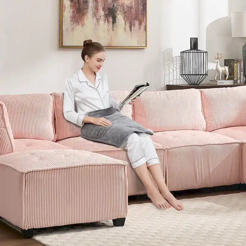 Canapé modulable convertible 6 places en velours côtelé en forme de U, idéal pour le salon