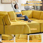 Canapé modulable convertible 6 places en velours côtelé en forme de U, idéal pour le salon