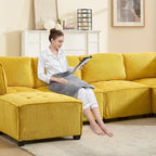 Canapé modulable convertible 6 places en velours côtelé en forme de U, idéal pour le salon