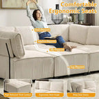 Canapé modulable convertible 6 places en velours côtelé en forme de U, idéal pour le salon