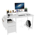 Bureau d'ordinateur moderne avec multiprise, supports pour deux moniteurs et 2 tiroirs pour le bureau à domicile ou l'organisation d'études
