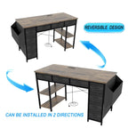 Bureau d'ordinateur moderne avec multiprise, supports pour deux moniteurs et 2 tiroirs pour le bureau à domicile ou l'organisation d'études