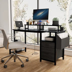 Bureau d'ordinateur moderne avec multiprise, supports pour deux moniteurs et 2 tiroirs pour le bureau à domicile ou l'organisation d'études