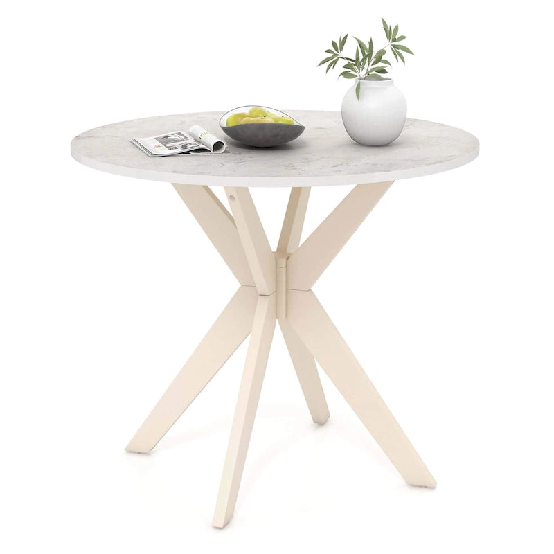 Costway Table de salle à manger ronde 36" plateau imitation marbre pieds en bois d'hévéa - Voir détails