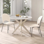 Costway Table de salle à manger ronde 36" plateau imitation marbre pieds en bois d'hévéa - Voir détails