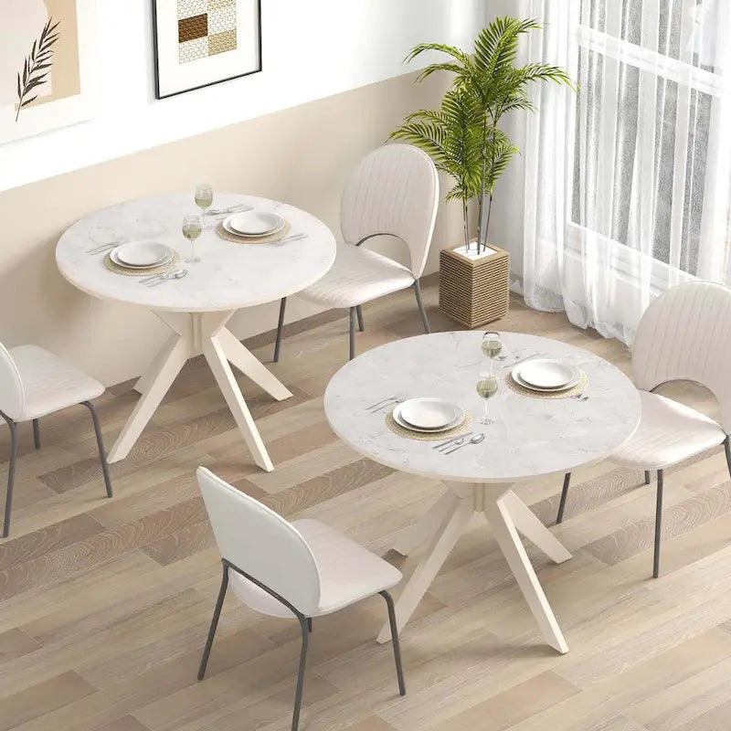 Costway Table de salle à manger ronde 36" plateau imitation marbre pieds en bois d'hévéa - Voir détails