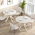 Costway Table de salle à manger ronde 36" plateau imitation marbre pieds en bois d'hévéa - Voir détails