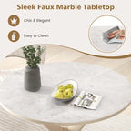 Costway Table de salle à manger ronde 36" plateau imitation marbre pieds en bois d'hévéa - Voir détails
