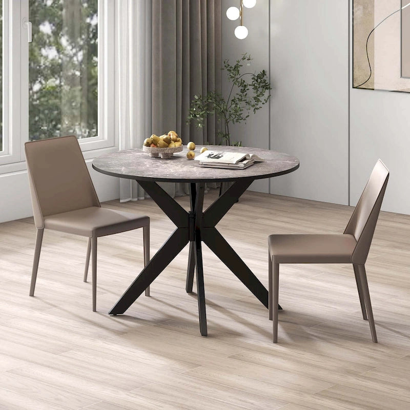 Costway Table de salle à manger ronde 36" plateau imitation marbre pieds en bois d'hévéa - Voir détails