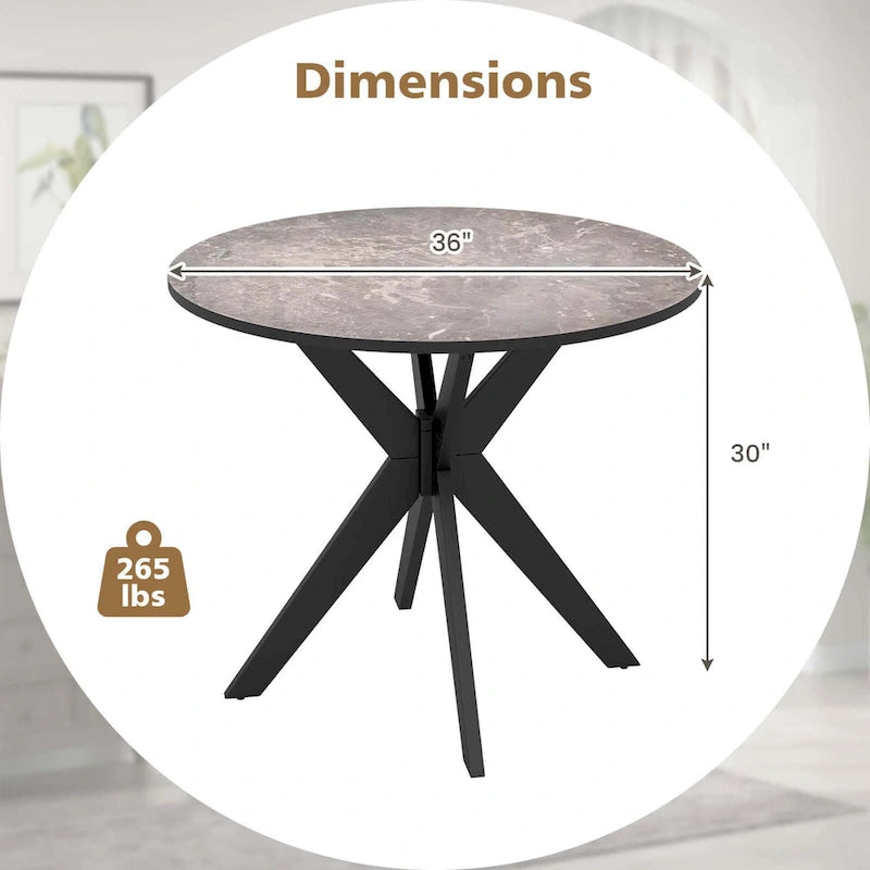 Costway Table de salle à manger ronde 36" plateau imitation marbre pieds en bois d'hévéa - Voir détails