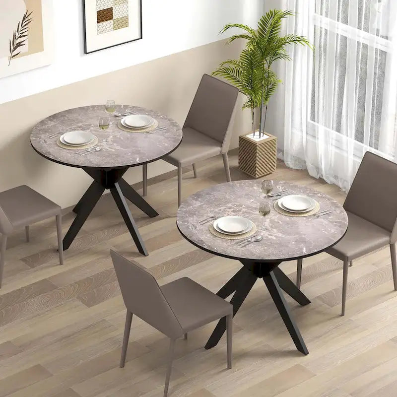 Costway Table de salle à manger ronde 36" plateau imitation marbre pieds en bois d'hévéa - Voir détails