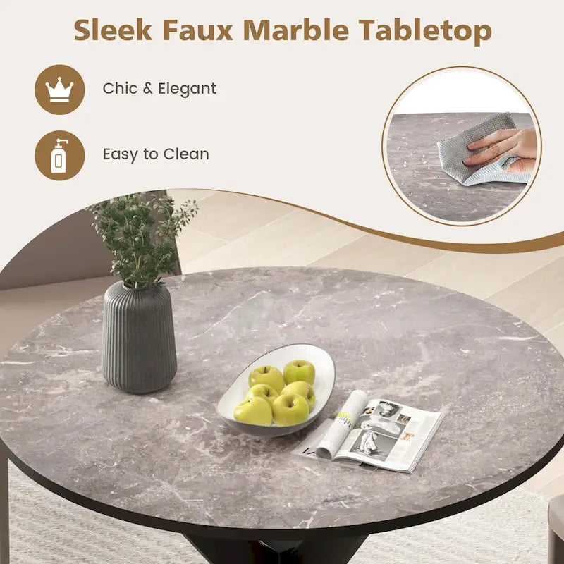 Costway Table de salle à manger ronde 36" plateau imitation marbre pieds en bois d'hévéa - Voir détails