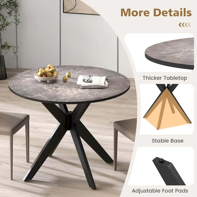 Costway Table de salle à manger ronde 36" plateau imitation marbre pieds en bois d'hévéa - Voir détails