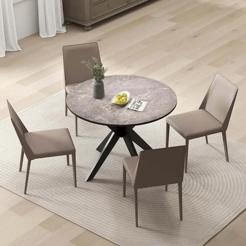 Costway Table de salle à manger ronde 36" plateau imitation marbre pieds en bois d'hévéa - Voir détails