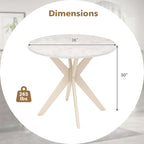 Costway Table de salle à manger ronde 36" plateau imitation marbre pieds en bois d'hévéa - Voir détails