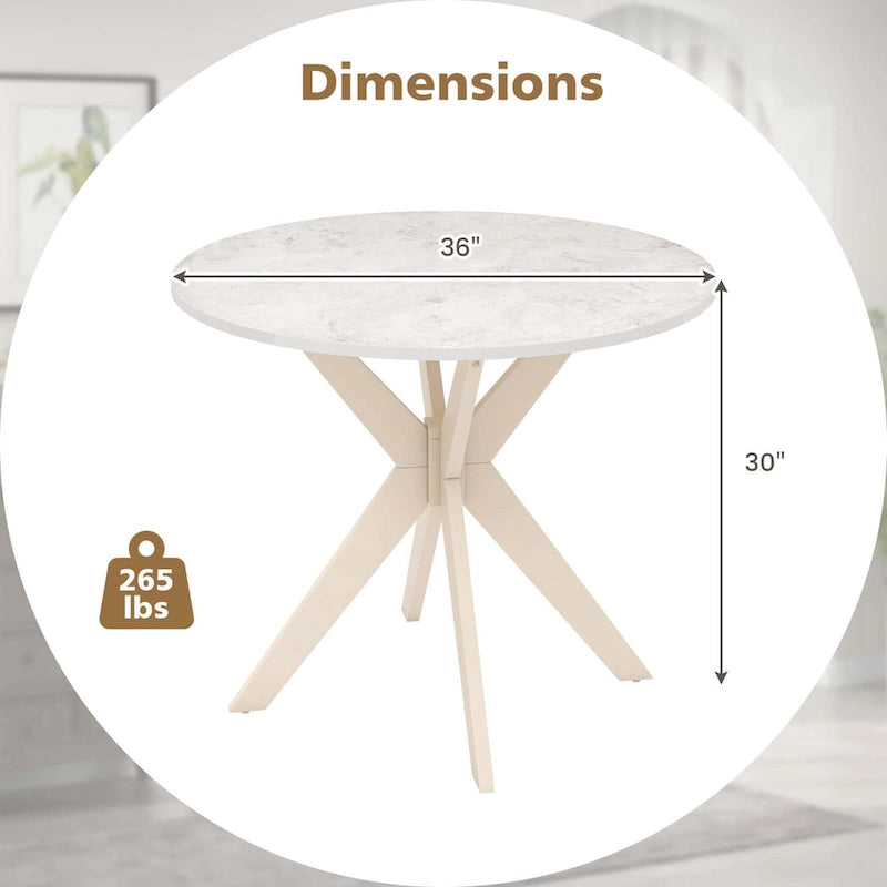 Costway Table de salle à manger ronde 36" plateau imitation marbre pieds en bois d'hévéa - Voir détails
