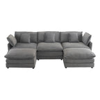 Canapé modulaire, canapé d'angle en velours côtelé avec poches de rangement latérales et pouf mobile