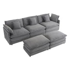 Canapé modulaire, canapé d'angle en velours côtelé avec poches de rangement latérales et pouf mobile