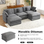 Canapé modulaire, canapé d'angle en velours côtelé avec poches de rangement latérales et pouf mobile