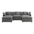 Canapé modulaire, canapé d'angle en velours côtelé avec poches de rangement latérales et pouf mobile