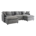 Canapé modulaire, canapé d'angle en velours côtelé avec poches de rangement latérales et pouf mobile