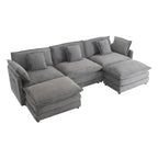 Canapé modulaire, canapé d'angle en velours côtelé avec poches de rangement latérales et pouf mobile