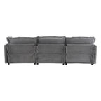 Canapé modulaire, canapé d'angle en velours côtelé avec poches de rangement latérales et pouf mobile