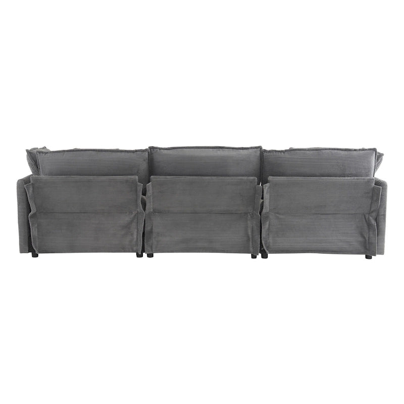 Canapé modulaire, canapé d'angle en velours côtelé avec poches de rangement latérales et pouf mobile