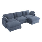 Canapé modulaire, canapé d'angle en velours côtelé avec poches de rangement latérales et pouf mobile