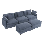 Canapé modulaire, canapé d'angle en velours côtelé avec poches de rangement latérales et pouf mobile