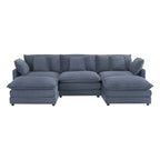 Canapé modulaire, canapé d'angle en velours côtelé avec poches de rangement latérales et pouf mobile