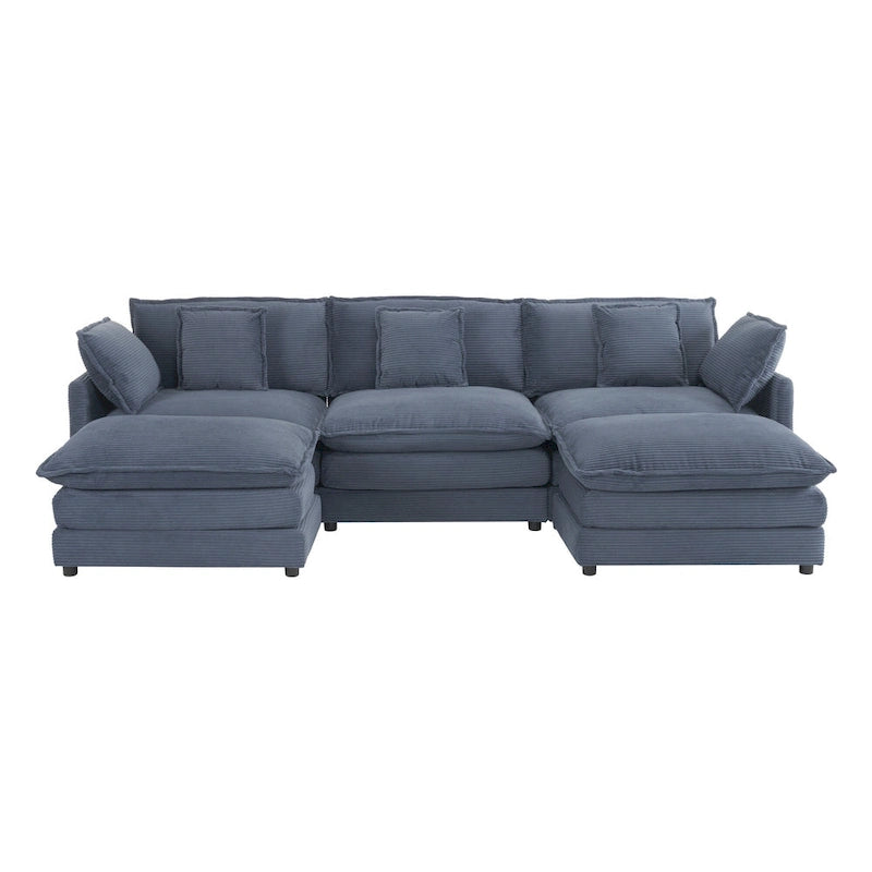 Canapé modulaire, canapé d'angle en velours côtelé avec poches de rangement latérales et pouf mobile