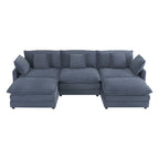Canapé modulaire, canapé d'angle en velours côtelé avec poches de rangement latérales et pouf mobile