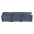 Canapé modulaire, canapé d'angle en velours côtelé avec poches de rangement latérales et pouf mobile