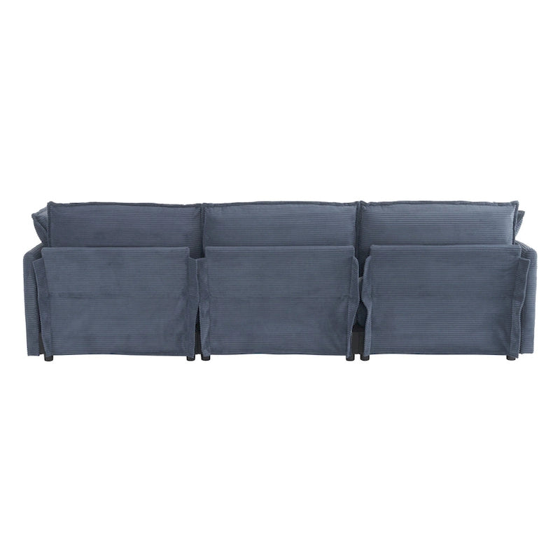 Canapé modulaire, canapé d'angle en velours côtelé avec poches de rangement latérales et pouf mobile