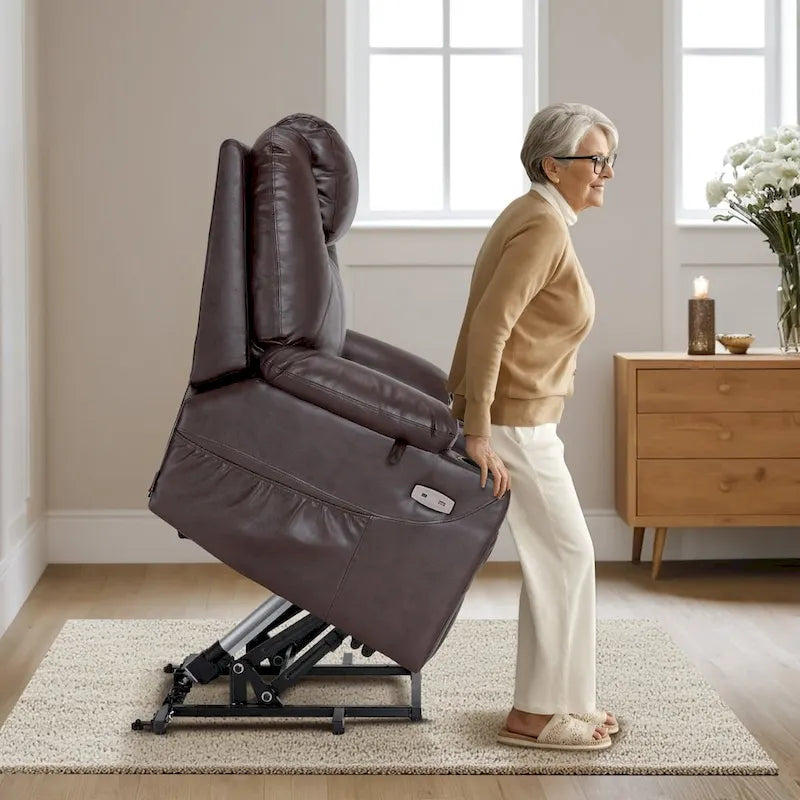 Fauteuil inclinable électrique grand format en cuir MCombo avec massage, chauffage, porte-gobelets, repose-pieds étendu, cuir 7516