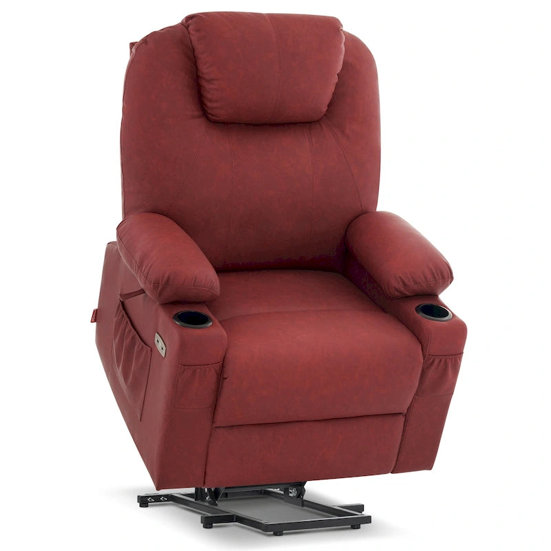 Fauteuil inclinable électrique grand format en cuir MCombo avec massage, chauffage, porte-gobelets, repose-pieds étendu, cuir 7516