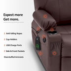 Fauteuil inclinable électrique grand format en cuir MCombo avec massage, chauffage, porte-gobelets, repose-pieds étendu, cuir 7516