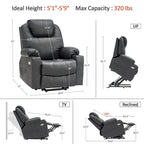 Fauteuil inclinable électrique grand format en cuir MCombo avec massage, chauffage, porte-gobelets, repose-pieds étendu, cuir 7516
