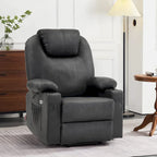Fauteuil inclinable électrique grand format en cuir MCombo avec massage, chauffage, porte-gobelets, repose-pieds étendu, cuir 7516