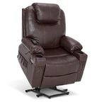 Fauteuil inclinable électrique grand format en cuir MCombo avec massage, chauffage, porte-gobelets, repose-pieds étendu, cuir 7516