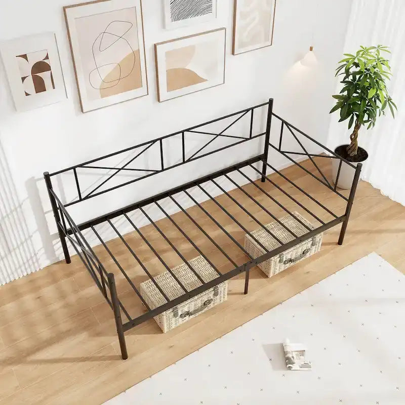 Gymax Lit de repos double en métal, plateforme moderne avec métal robuste