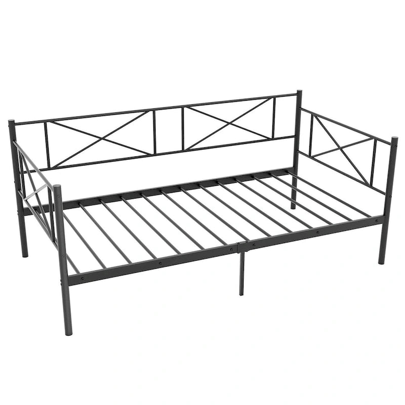 Gymax Lit de repos double en métal, plateforme moderne avec métal robuste
