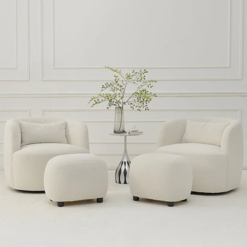 KINWELL 23 Pouf/Repose-pieds rembourré en tissu bouclé, large, pour canapé et fauteuil