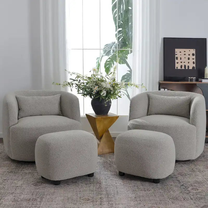 KINWELL 23 Pouf/Repose-pieds rembourré en tissu bouclé, large, pour canapé et fauteuil