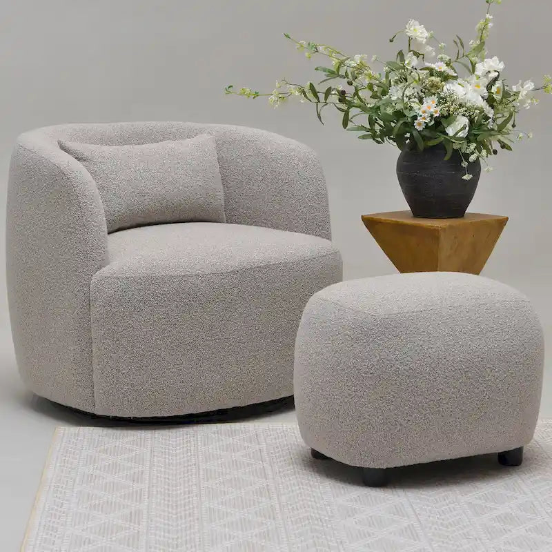 KINWELL 23 Pouf/Repose-pieds rembourré en tissu bouclé, large, pour canapé et fauteuil