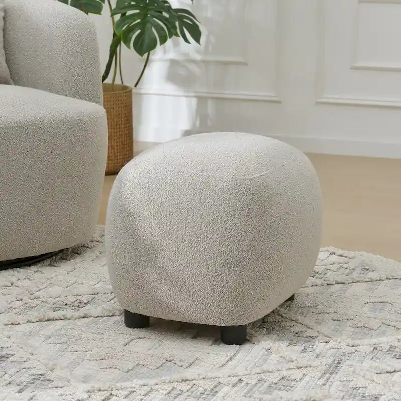 KINWELL 23 Pouf/Repose-pieds rembourré en tissu bouclé, large, pour canapé et fauteuil