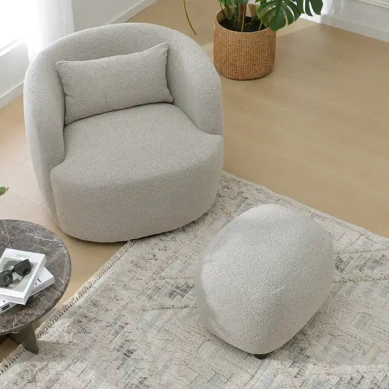KINWELL 23 Pouf/Repose-pieds rembourré en tissu bouclé, large, pour canapé et fauteuil