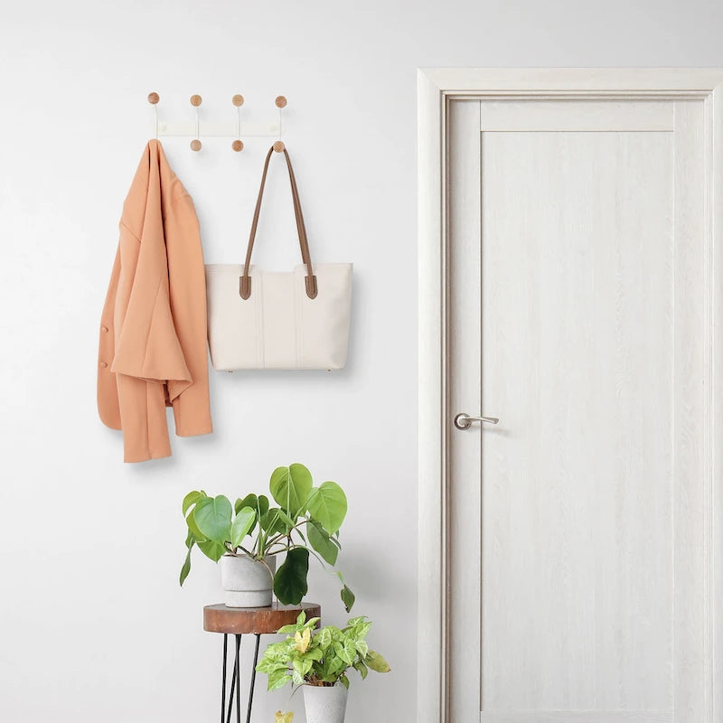 1 Patère Murale, Crochets Muraux en Métal et Bois, Porte-Chapeau, Crochets Muraux