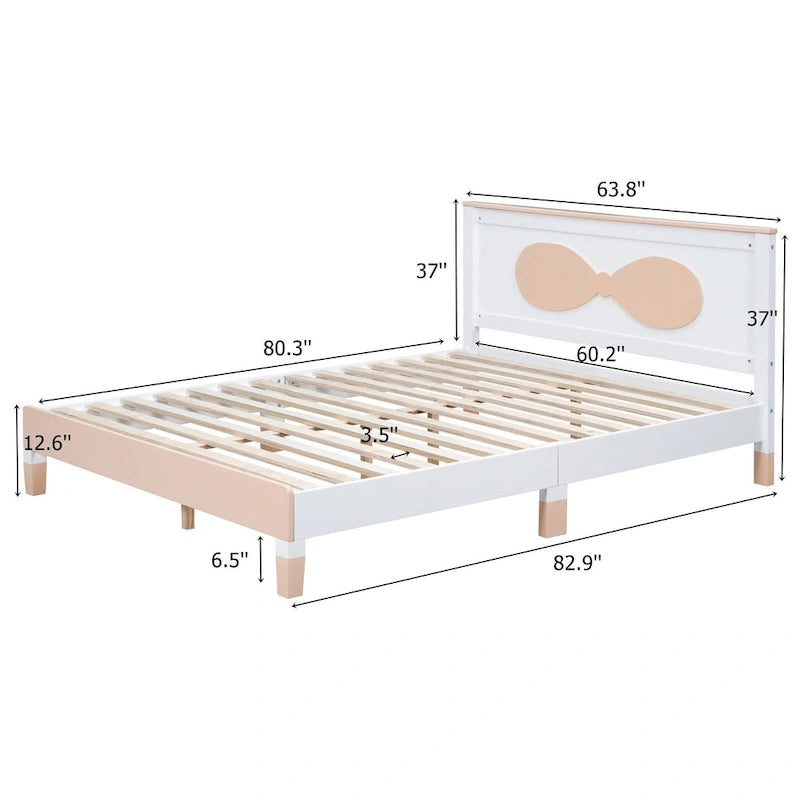 Lit plateforme double en bois avec tête de lit à motif en arc pour chambre d'enfant